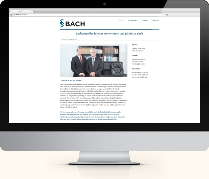 2bach Rechtsanwälte & Notar Bach, Neumünster | Logo, Geschäftsausstattung, Website