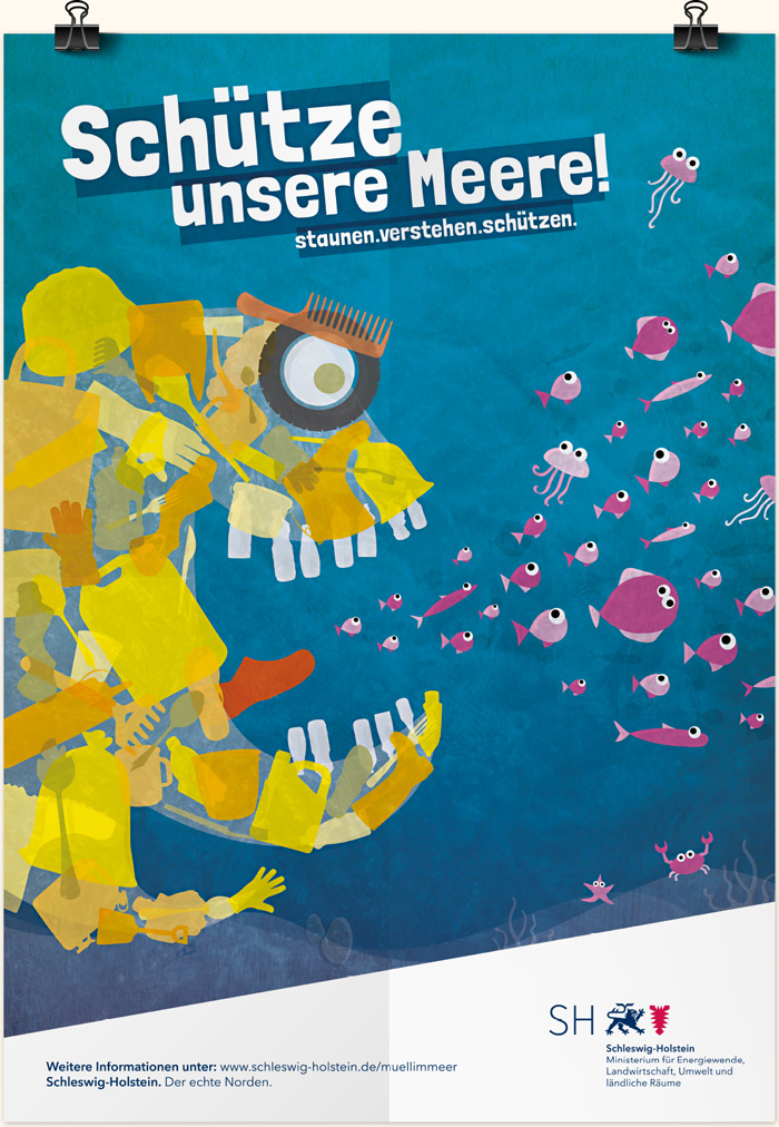 Plakat Müll im Meer | MELUR, Schleswig-Holstein, Ministerium für Energiewende, Landwirtschaft, Umwelt und ländliche Räume
