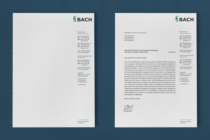 2bach Rechtsanwälte & Notar Bach, Neumünster | Logo, Geschäftsausstattung, Website
